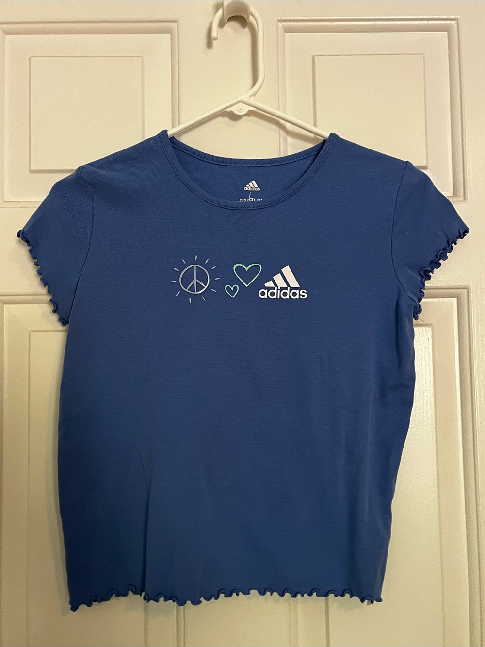 adidas Blue Short-Sleeve Tee with Peace & Heart Graphics